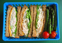 Sandwich and asparagus lunch