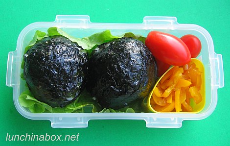 Meatball rice bomb bento lunch for preschooler