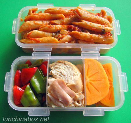 Mother & son bento lunches with pasta
