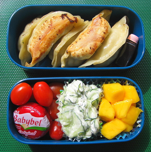 Potsticker lunch with quick cucumber salad
