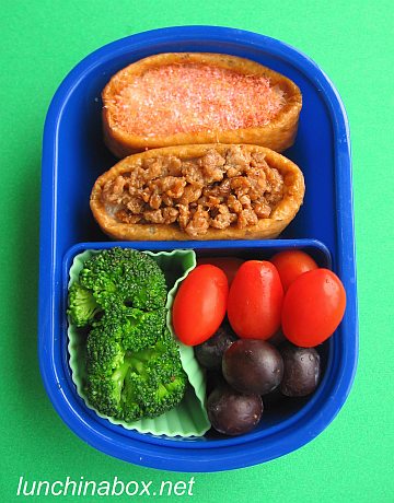 Stuffed inarizushi bento lunch for preschooler