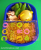 Snap pea bento lunch, covered