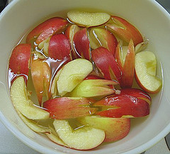Rabbit-shaped apples soaking