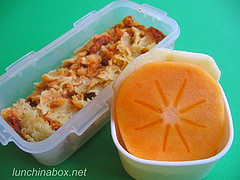 Tamale & persimmon bento lunch for preschooler