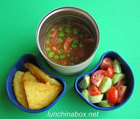 Peas and squid bento lunch for preschooler