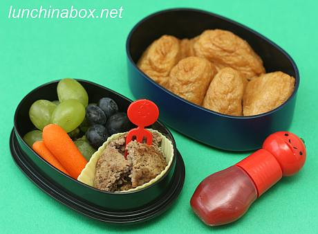 Mini burger & inarizushi bento lunch for preschooler