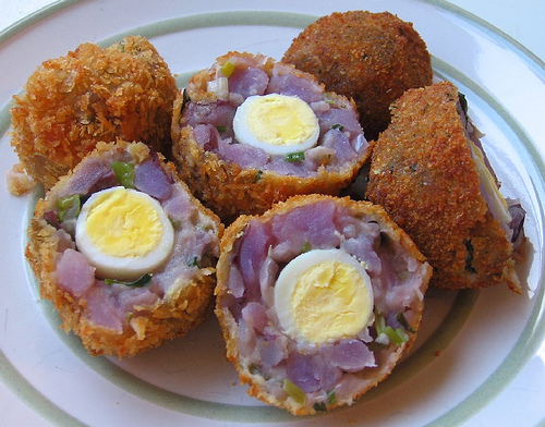 Scotch egg with leftover potato salad